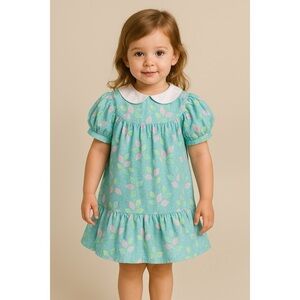 Cuties by Judy x Vintage 90’s Leaf Pattern Peter Pan Coller Toddler House Dress